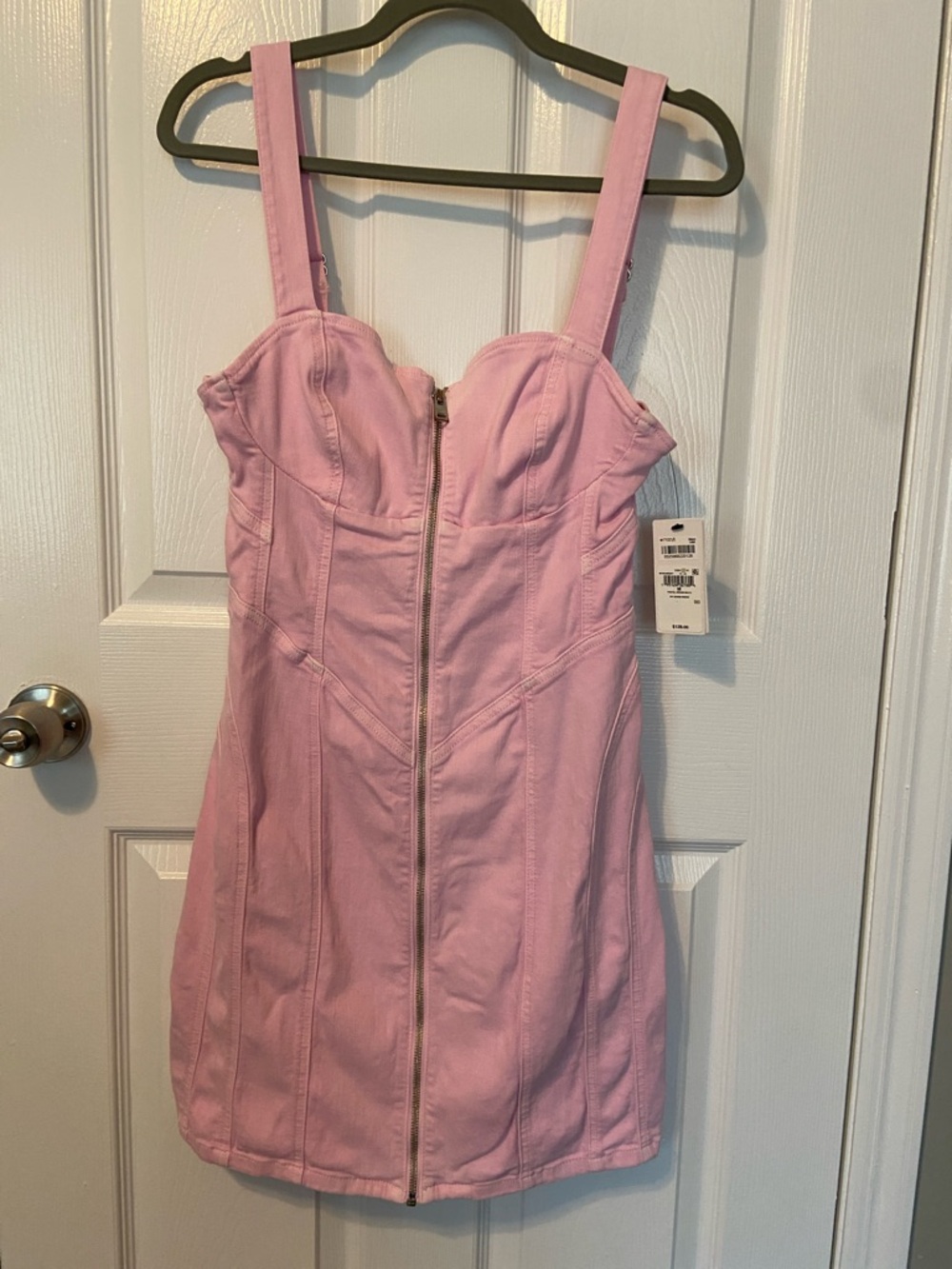 Guess Light Pink Zip-Front Corset Mini Dress